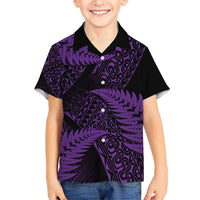 New Zealand Rugby Pacific Personalised Family Matching Short Sleeve Bodycon Dress and Hawaiian Shirt All Purple Maori Pasifika Fern Pattern