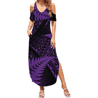 New Zealand Rugby Pacific Personalised Family Matching Summer Maxi Dress and Hawaiian Shirt All Purple Maori Pasifika Fern Pattern