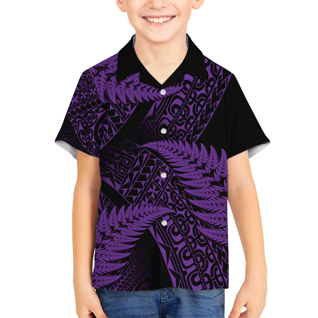 New Zealand Rugby Pacific Personalised Family Matching Summer Maxi Dress and Hawaiian Shirt All Purple Maori Pasifika Fern Pattern