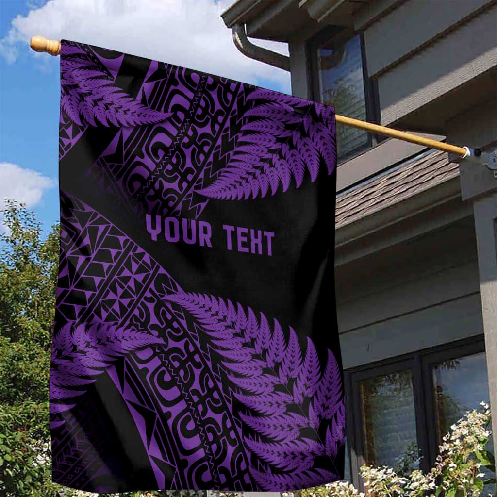 New Zealand Rugby Pacific Personalised Garden Flag All Purple Maori Pasifika Fern Pattern