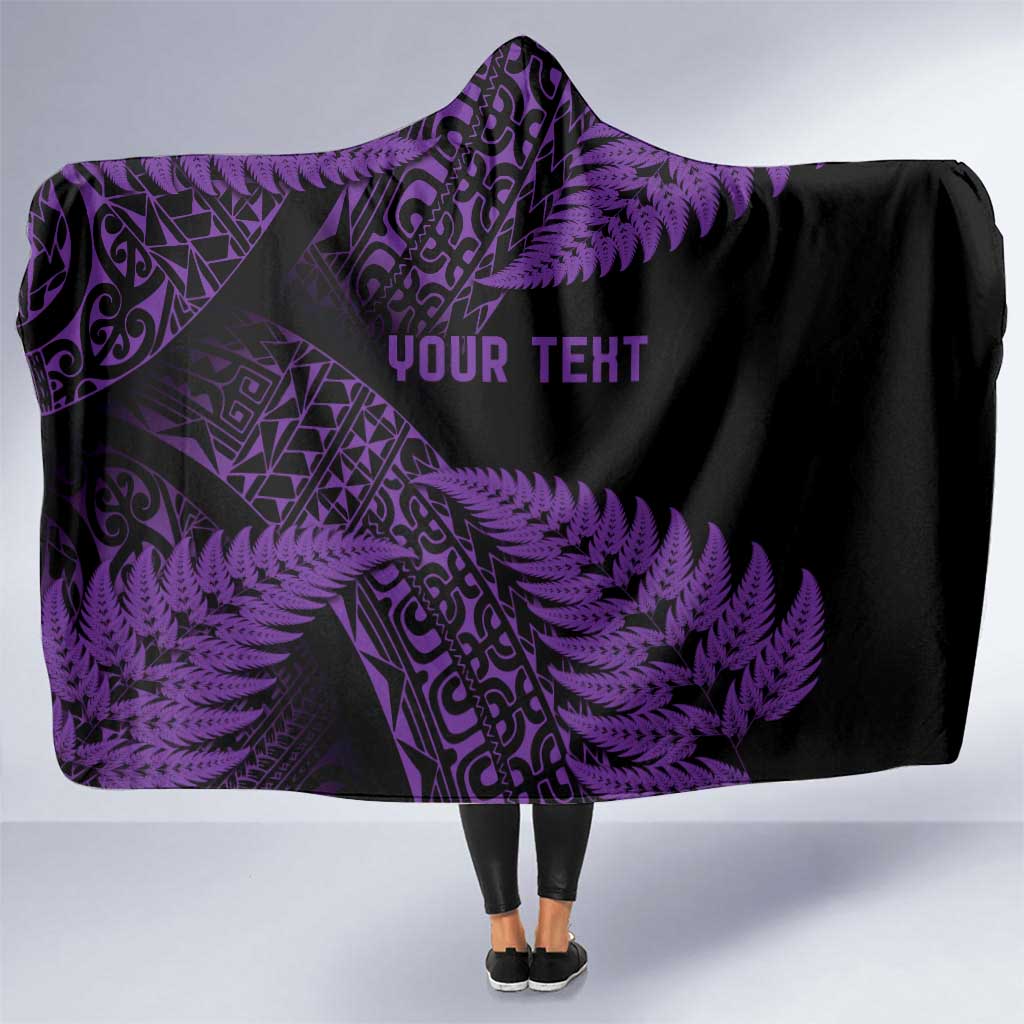 New Zealand Rugby Pacific Personalised Hooded Blanket All Purple Maori Pasifika Fern Pattern