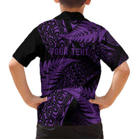New Zealand Rugby Pacific Personalised Kid Hawaiian Shirt All Purple Maori Pasifika Fern Pattern
