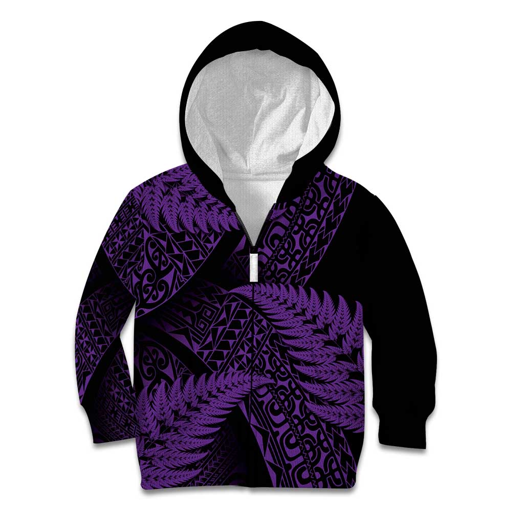 New Zealand Rugby Pacific Personalised Kid Hoodie All Purple Maori Pasifika Fern Pattern