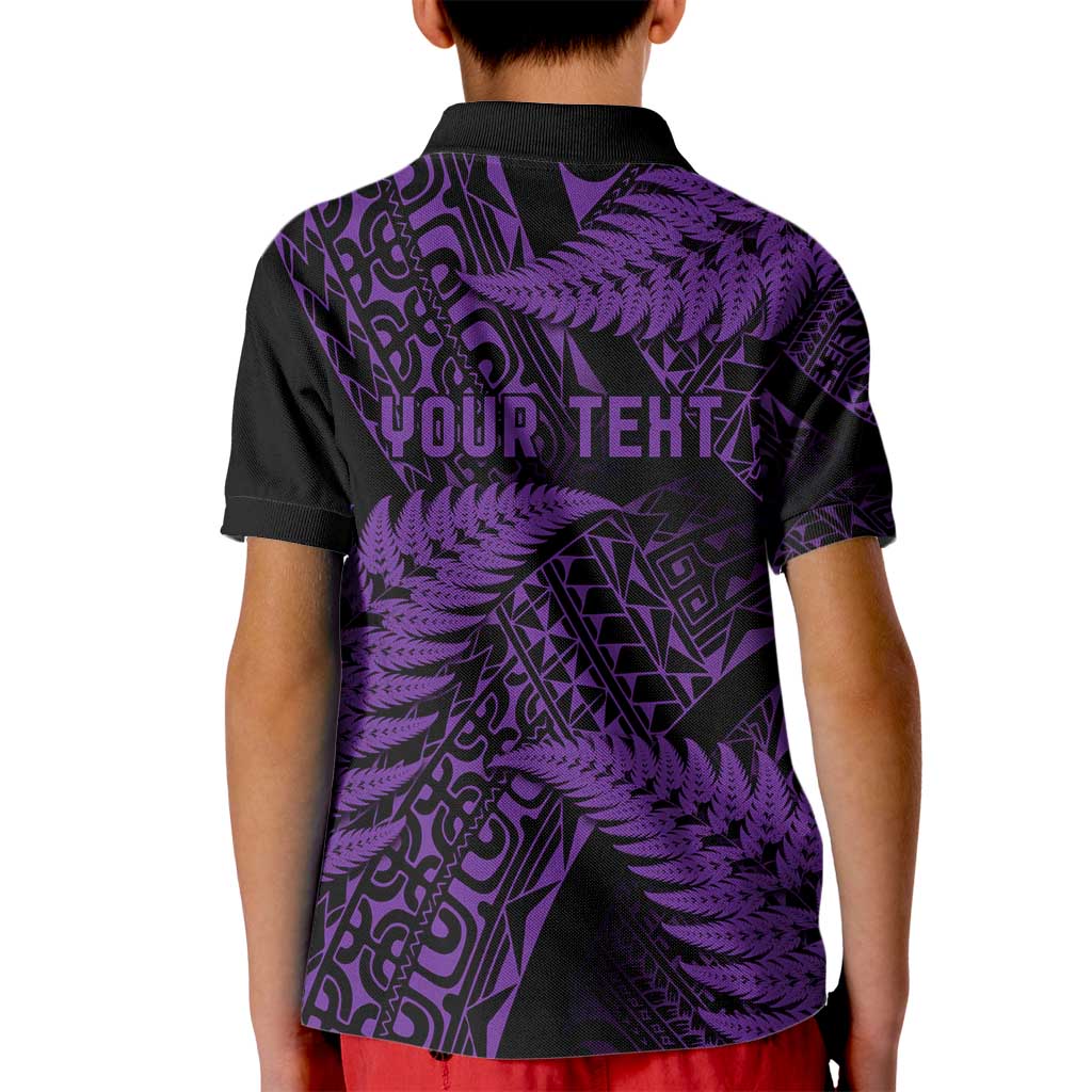 New Zealand Rugby Pacific Personalised Kid Polo Shirt All Purple Maori Pasifika Fern Pattern