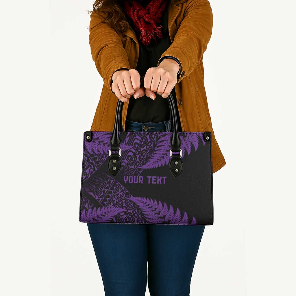 New Zealand Rugby Pacific Personalised Leather Bag All Purple Maori Pasifika Fern Pattern - Polynesian Pride