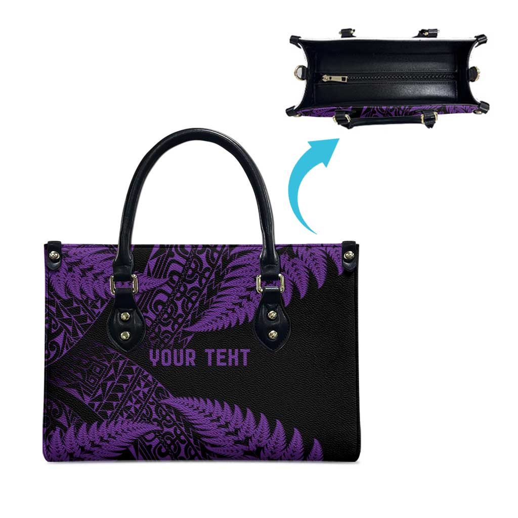 New Zealand Rugby Pacific Personalised Leather Bag All Purple Maori Pasifika Fern Pattern - Polynesian Pride