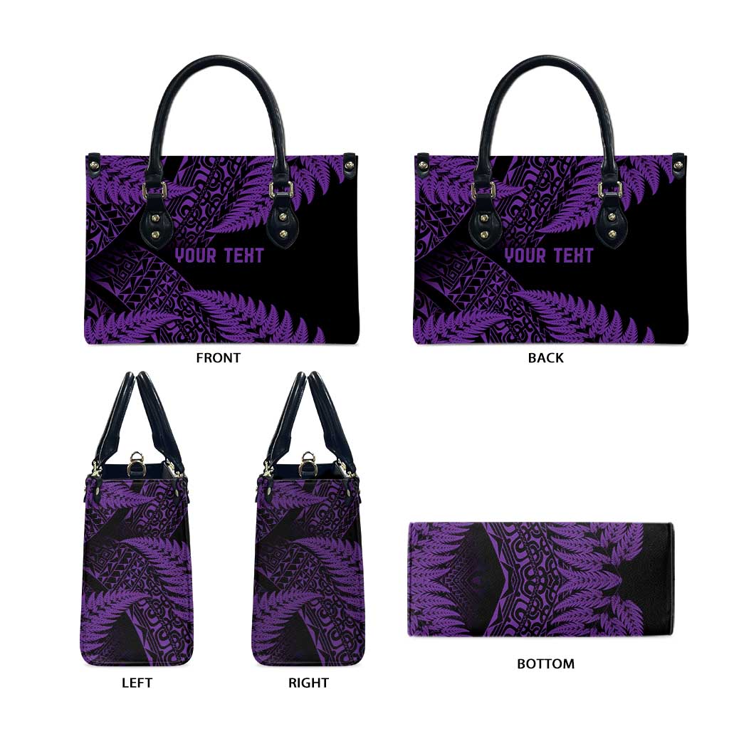 New Zealand Rugby Pacific Personalised Leather Bag All Purple Maori Pasifika Fern Pattern - Polynesian Pride