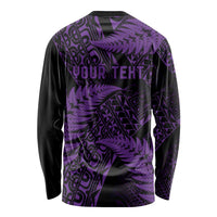 New Zealand Rugby Pacific Personalised Long Sleeve Shirt All Purple Maori Pasifika Fern Pattern
