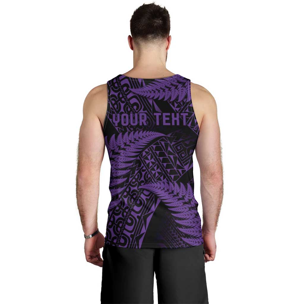 New Zealand Rugby Pacific Personalised Men Tank Top All Purple Maori Pasifika Fern Pattern