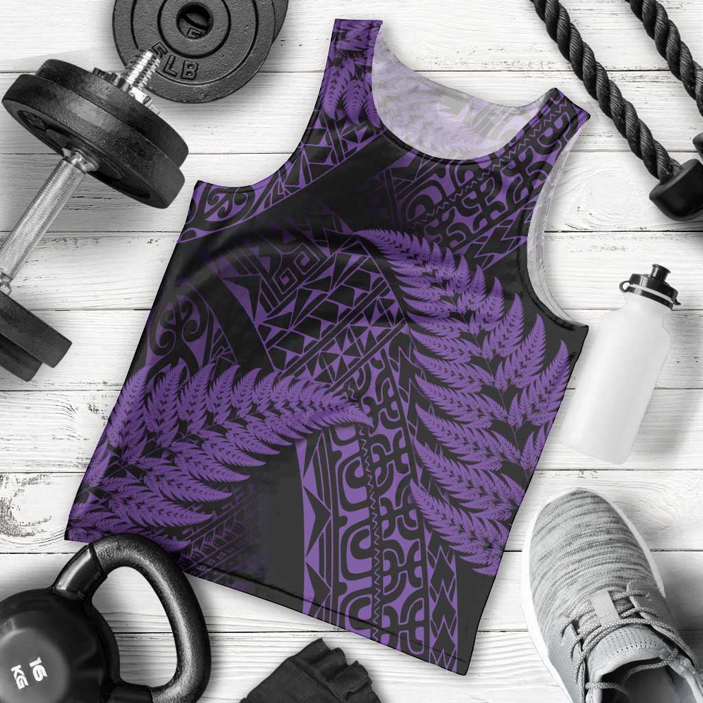 New Zealand Rugby Pacific Personalised Men Tank Top All Purple Maori Pasifika Fern Pattern