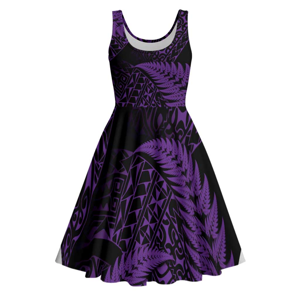 New Zealand Rugby Pacific Personalised Midi Dress All Purple Maori Pasifika Fern Pattern - Polynesian Pride