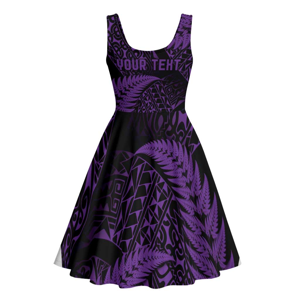 New Zealand Rugby Pacific Personalised Midi Dress All Purple Maori Pasifika Fern Pattern - Polynesian Pride