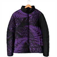 New Zealand Rugby Pacific Personalised Padded Jacket All Purple Maori Pasifika Fern Pattern - Polynesian Pride