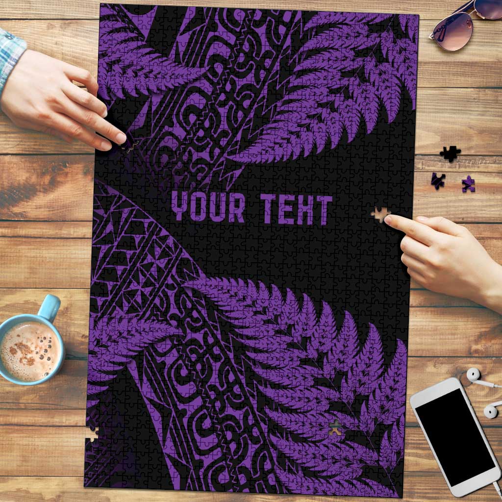 New Zealand Rugby Pacific Personalised Puzzle All Purple Maori Pasifika Fern Pattern - Polynesian Pride