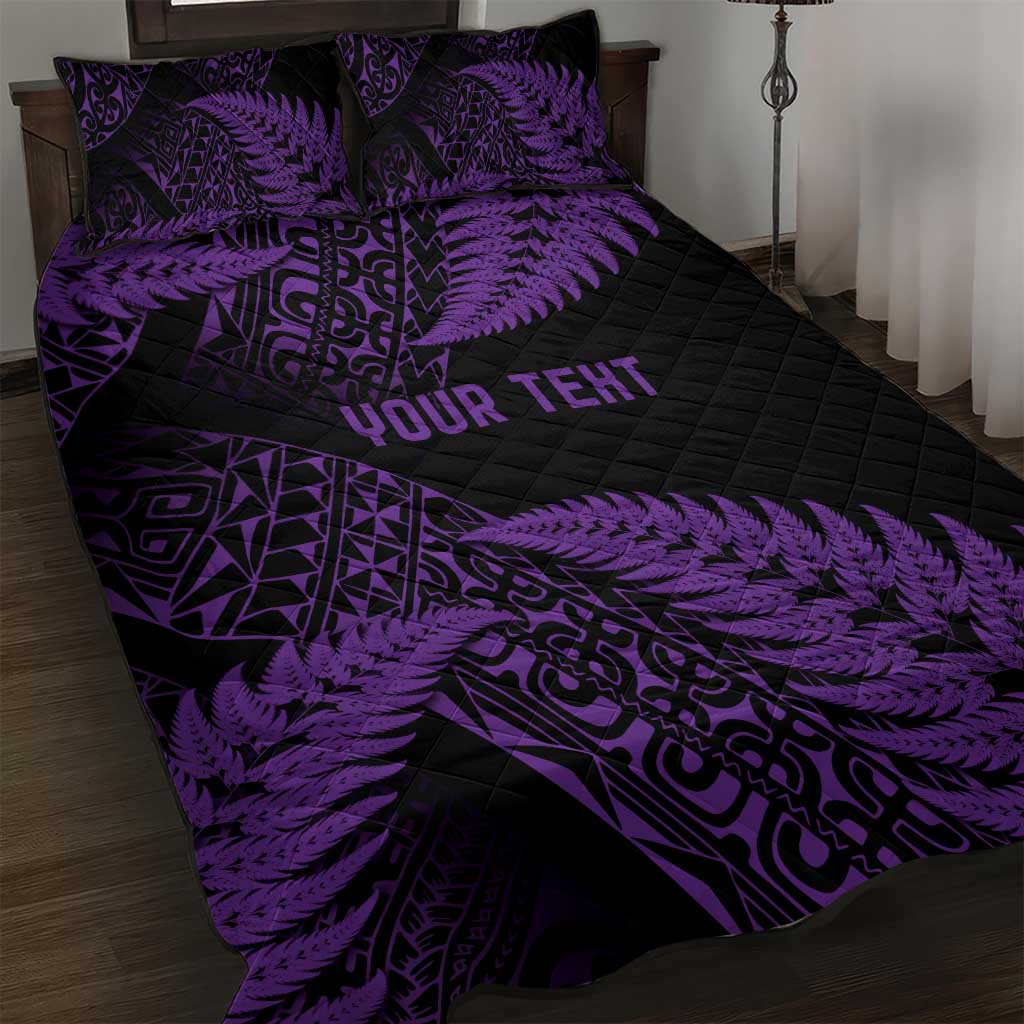 New Zealand Rugby Pacific Personalised Quilt Bed Set All Purple Maori Pasifika Fern Pattern