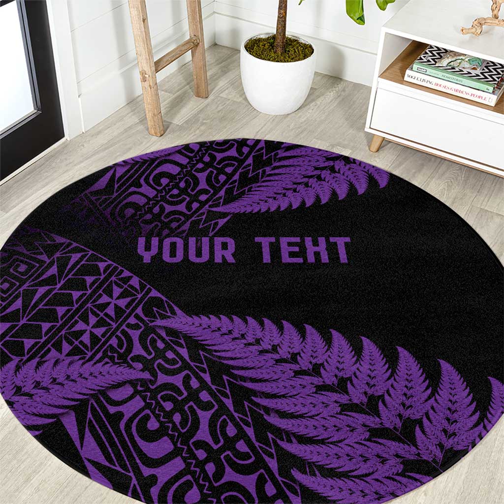 New Zealand Rugby Pacific Personalised Round Carpet All Purple Maori Pasifika Fern Pattern
