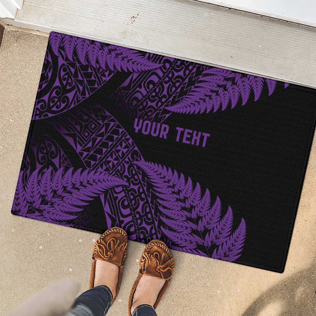 New Zealand Rugby Pacific Personalised Rubber Doormat All Purple Maori Pasifika Fern Pattern