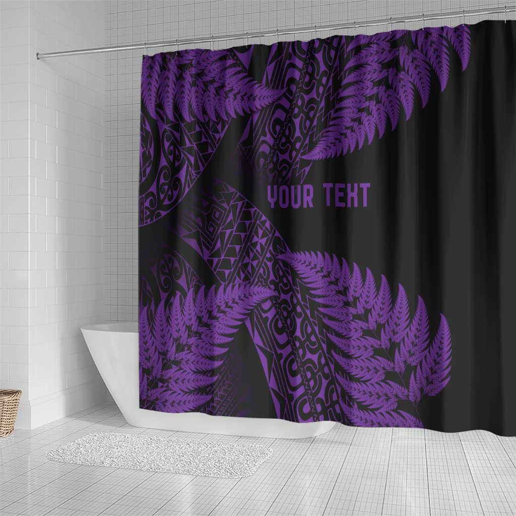New Zealand Rugby Pacific Personalised Shower Curtain All Purple Maori Pasifika Fern Pattern