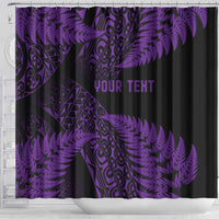New Zealand Rugby Pacific Personalised Shower Curtain All Purple Maori Pasifika Fern Pattern