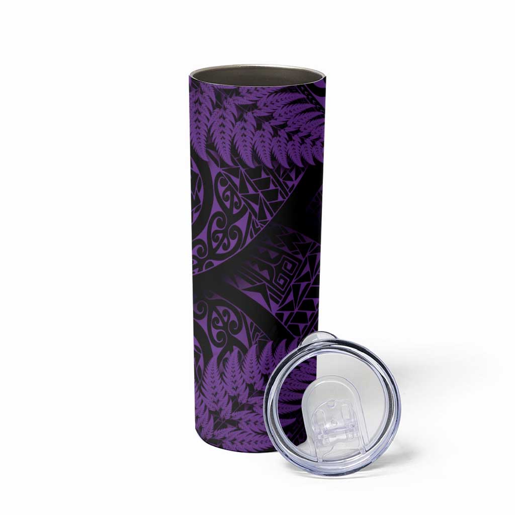 New Zealand Rugby Pacific Personalised Skinny Tumbler All Purple Maori Pasifika Fern Pattern