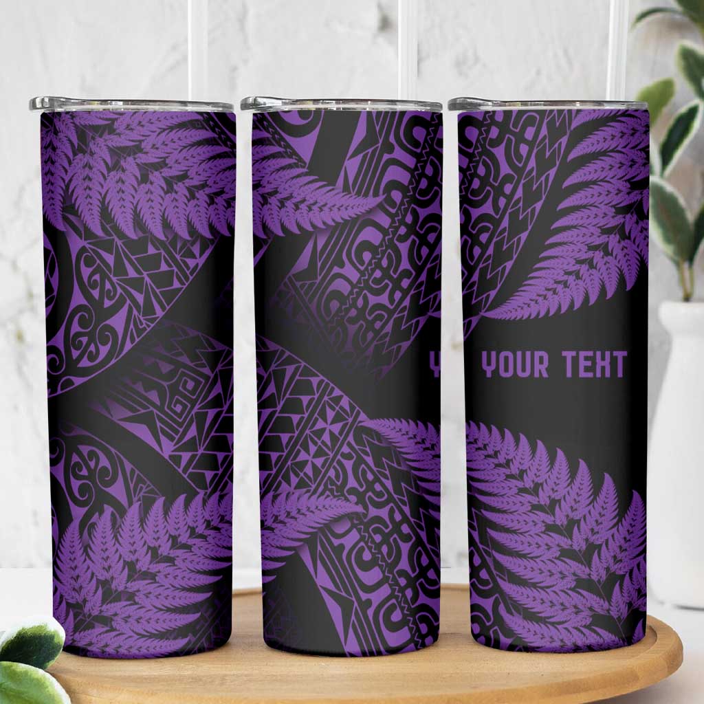 New Zealand Rugby Pacific Personalised Skinny Tumbler All Purple Maori Pasifika Fern Pattern
