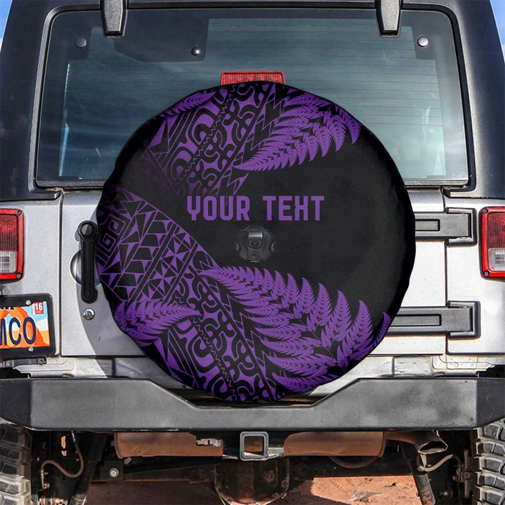 New Zealand Rugby Pacific Personalised Spare Tire Cover All Purple Maori Pasifika Fern Pattern
