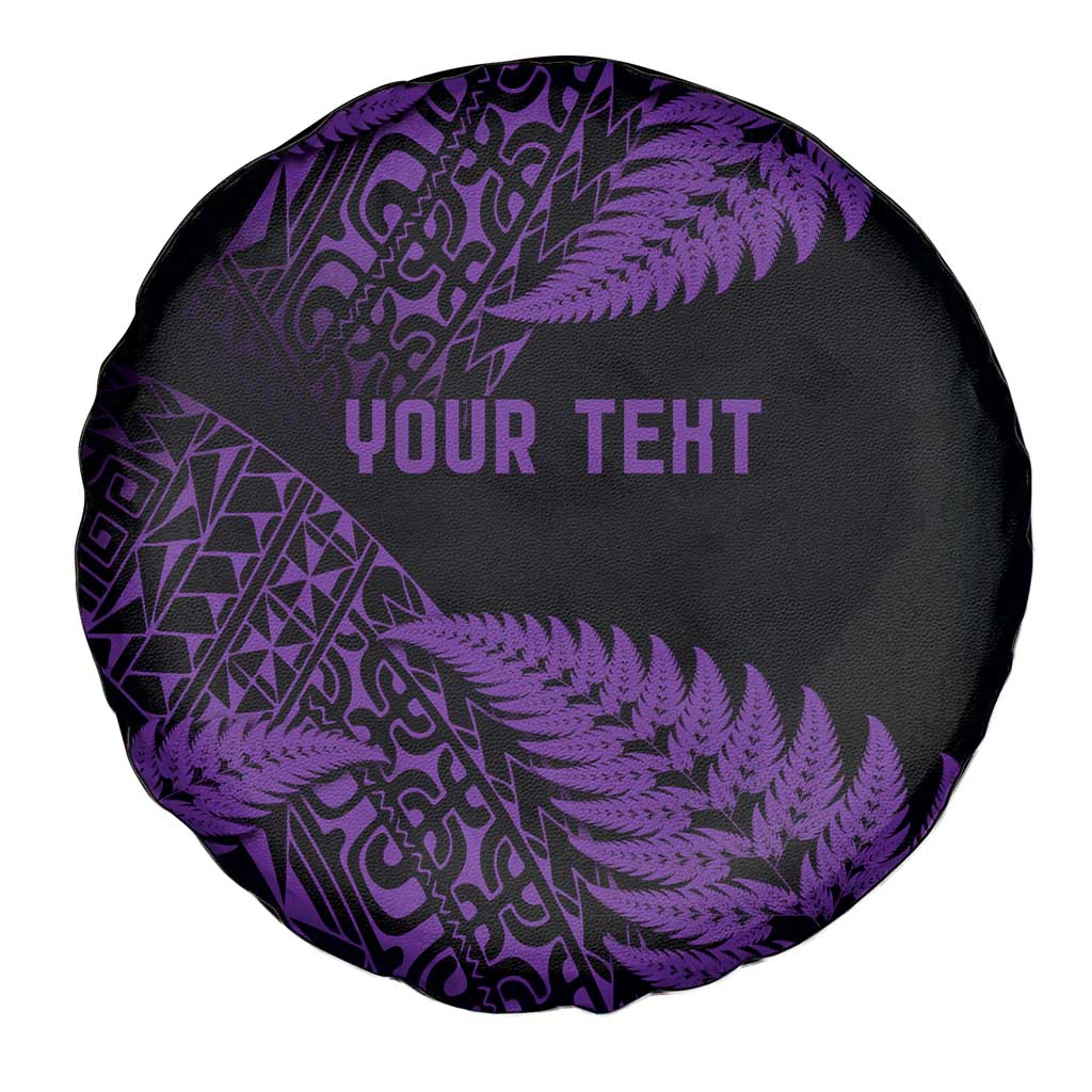 New Zealand Rugby Pacific Personalised Spare Tire Cover All Purple Maori Pasifika Fern Pattern