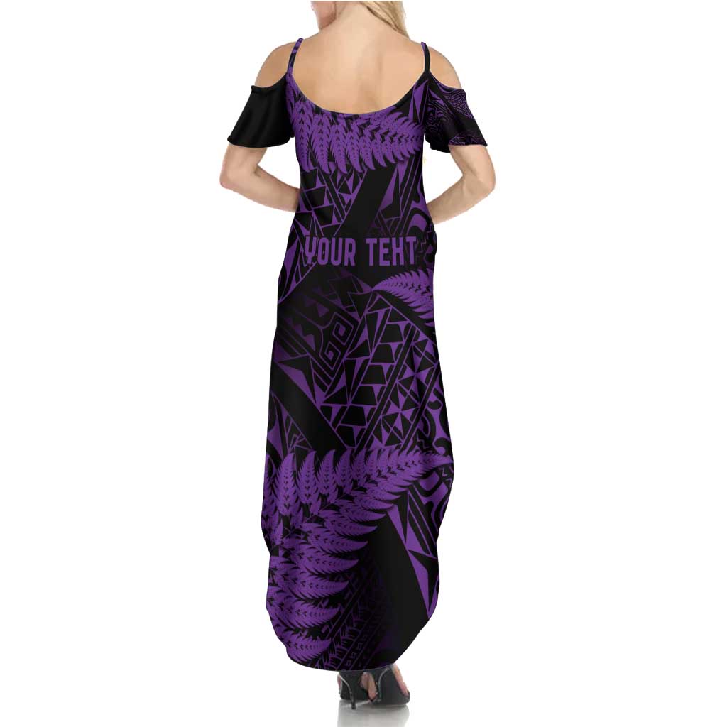 New Zealand Rugby Pacific Personalised Summer Maxi Dress All Purple Maori Pasifika Fern Pattern