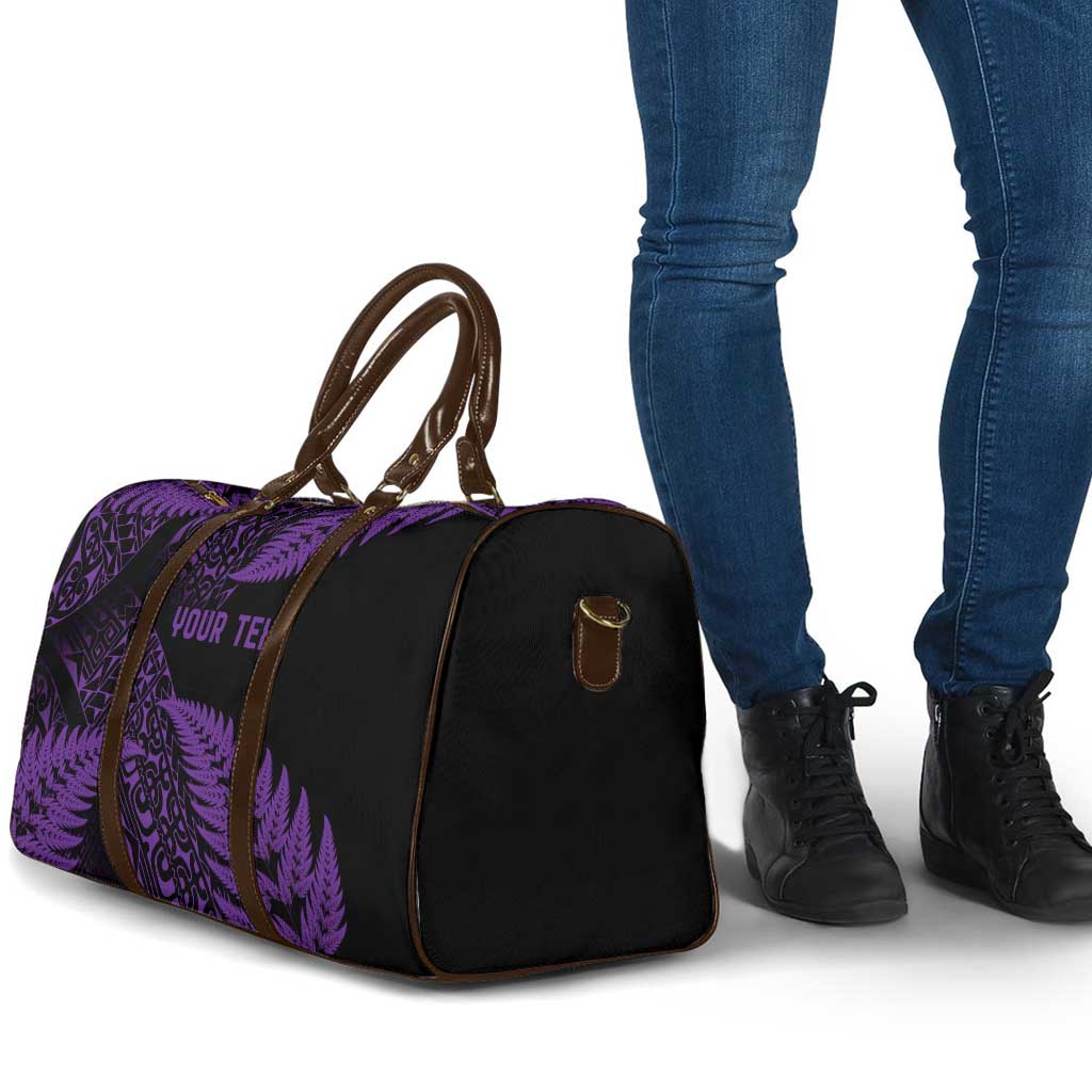 New Zealand Rugby Pacific Personalised Travel Bag All Purple Maori Pasifika Fern Pattern - Polynesian Pride