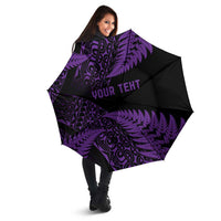 New Zealand Rugby Pacific Personalised Umbrella All Purple Maori Pasifika Fern Pattern - Polynesian Pride