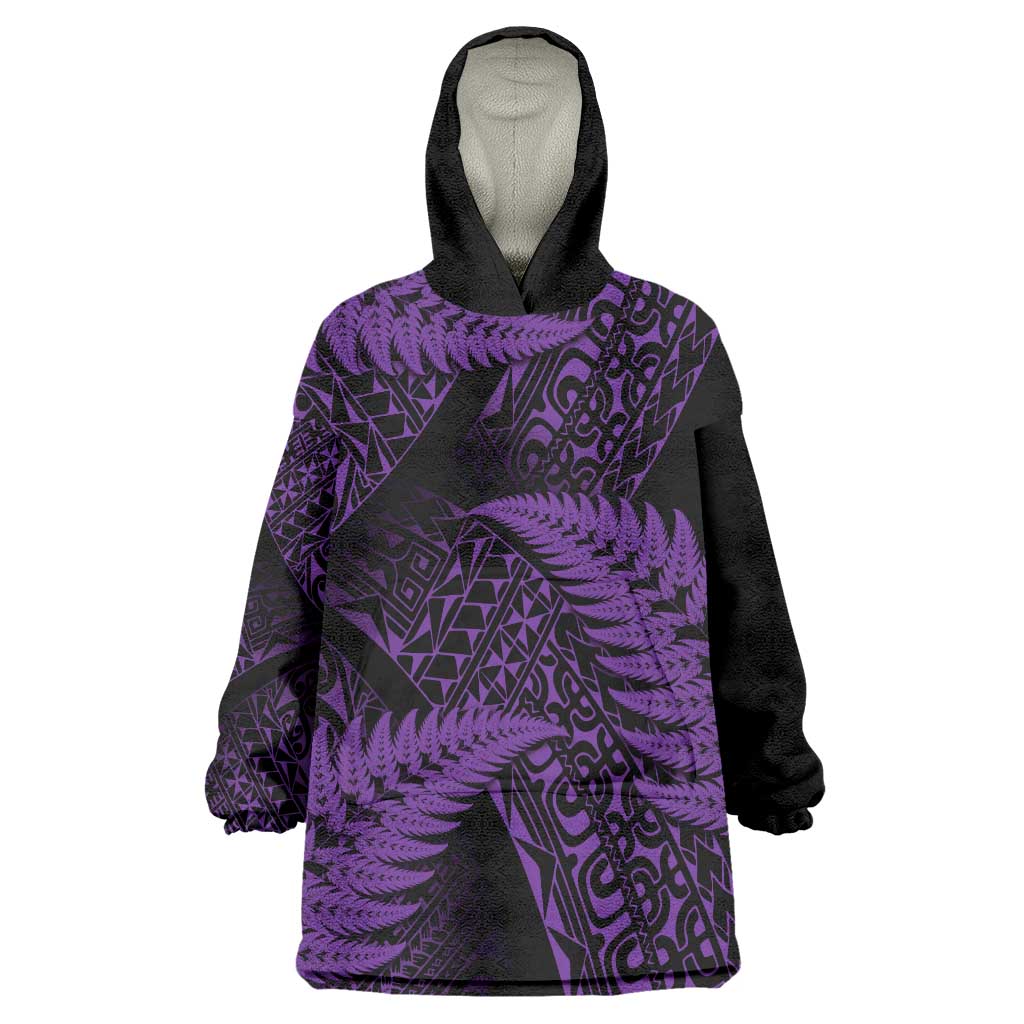New Zealand Rugby Pacific Personalised Wearable Blanket Hoodie All Purple Maori Pasifika Fern Pattern