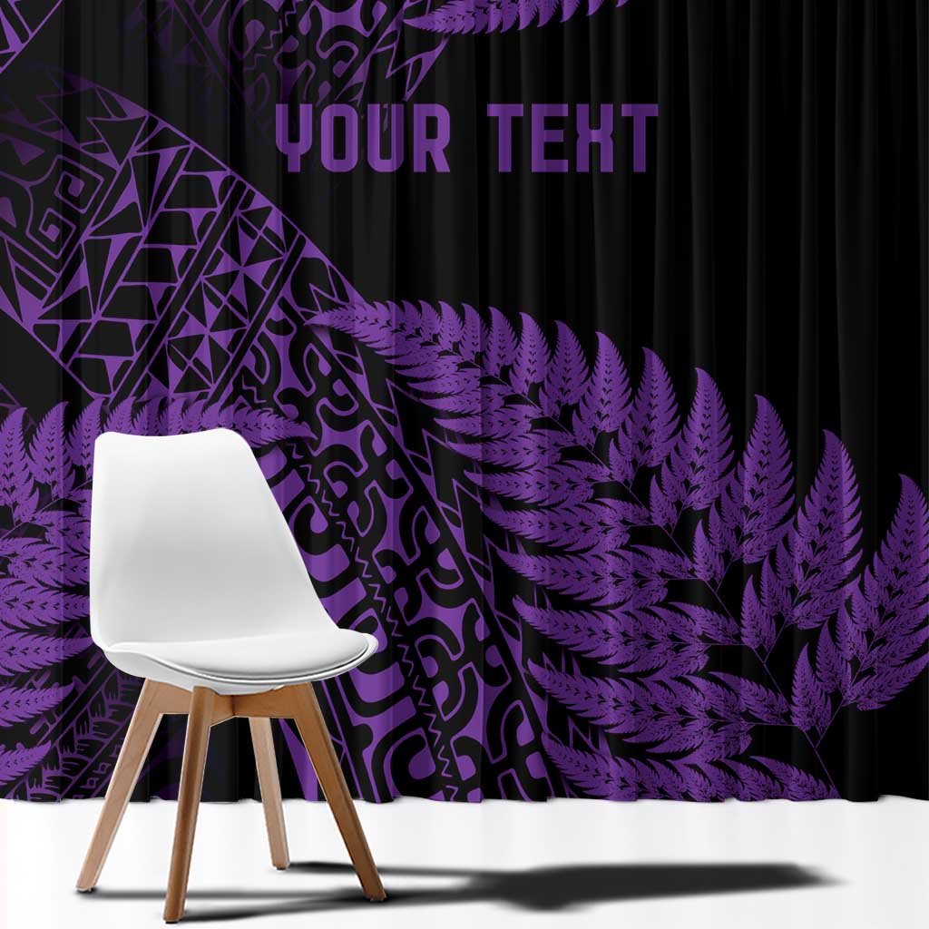 New Zealand Rugby Pacific Personalised Window Curtain All Purple Maori Pasifika Fern Pattern