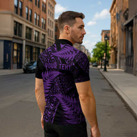 New Zealand Rugby Pacific Personalised Zipper Polo Shirt All Purple Maori Pasifika Fern Pattern - Polynesian Pride