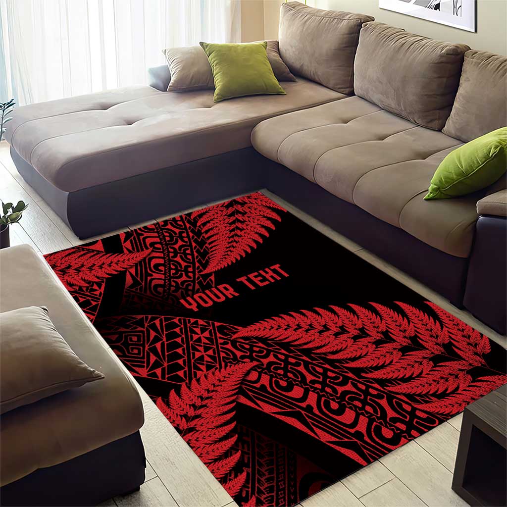 New Zealand Rugby Pacific Personalised Area Rug All Red Maori Pasifika Fern Pattern