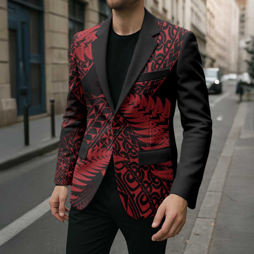 New Zealand Rugby Pacific Personalised Blazer All Red Maori Pasifika Fern Pattern - Polynesian Pride