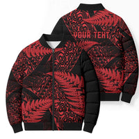 New Zealand Rugby Pacific Personalised Bomber Puffer Jacket All Red Maori Pasifika Fern Pattern - Polynesian Pride