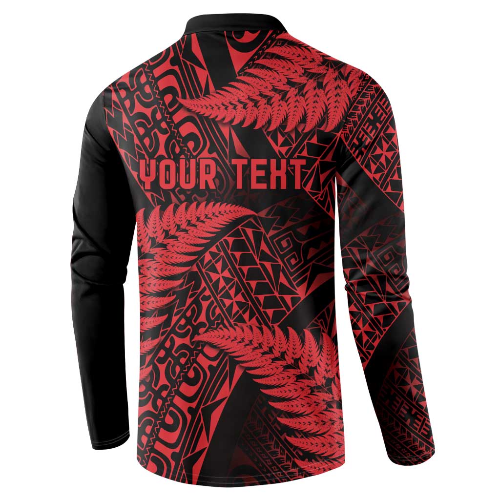 New Zealand Rugby Pacific Personalised Button Sweatshirt All Red Maori Pasifika Fern Pattern