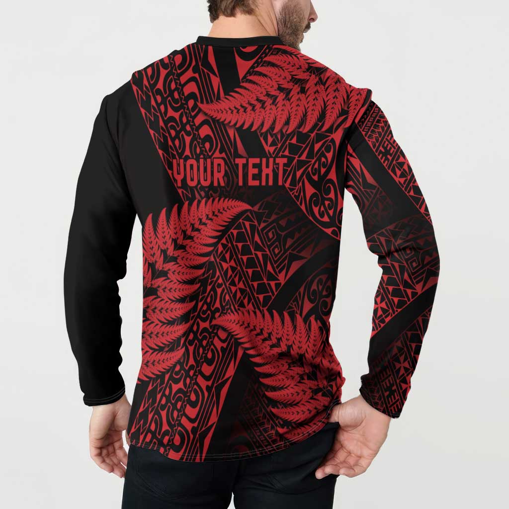 New Zealand Rugby Pacific Personalised Button Sweatshirt All Red Maori Pasifika Fern Pattern