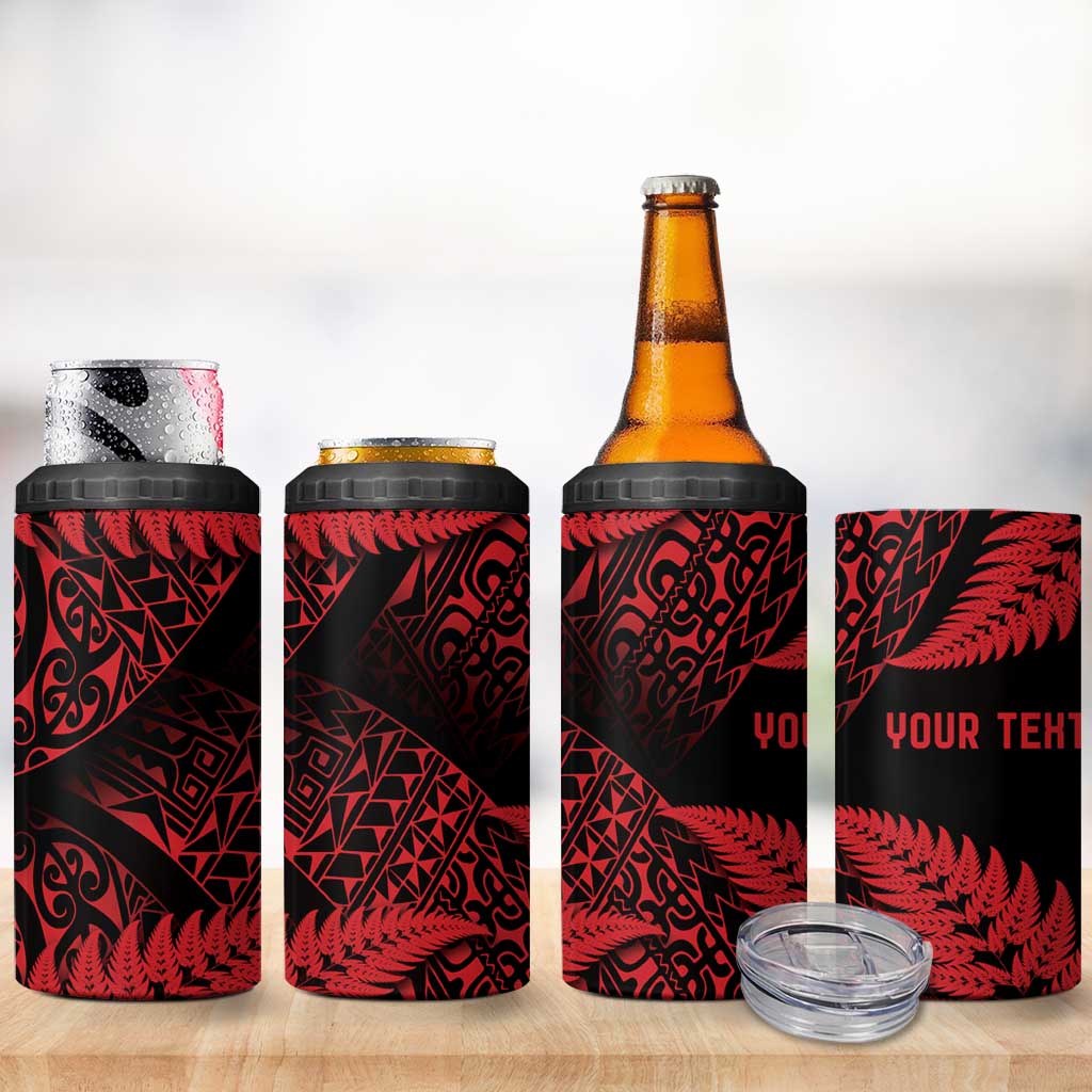 New Zealand Rugby Pacific Personalised 4 in 1 Can Cooler Tumbler All Red Maori Pasifika Fern Pattern