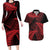 New Zealand Rugby Pacific Personalised Couples Matching Long Sleeve Bodycon Dress and Hawaiian Shirt All Red Maori Pasifika Fern Pattern