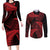 New Zealand Rugby Pacific Personalised Couples Matching Long Sleeve Bodycon Dress and Long Sleeve Button Shirt All Red Maori Pasifika Fern Pattern