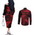 New Zealand Rugby Pacific Personalised Couples Matching Off The Shoulder Long Sleeve Dress and Long Sleeve Button Shirt All Red Maori Pasifika Fern Pattern