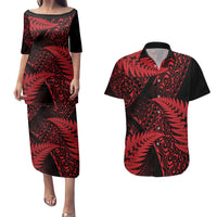 New Zealand Rugby Pacific Personalised Couples Matching Puletasi and Hawaiian Shirt All Red Maori Pasifika Fern Pattern