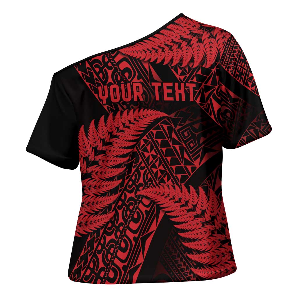 New Zealand Rugby Pacific Personalised Cross Shoulder Shirt All Red Maori Pasifika Fern Pattern - Polynesian Pride