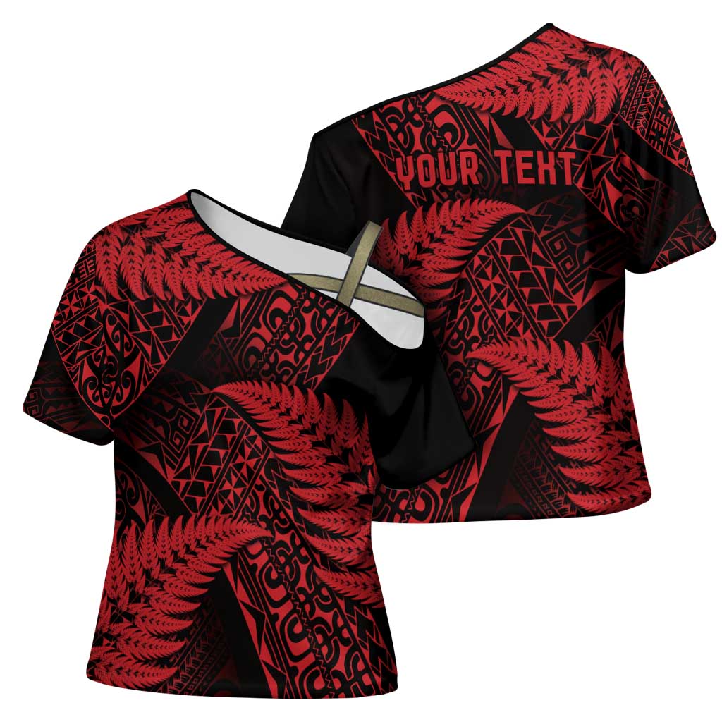 New Zealand Rugby Pacific Personalised Cross Shoulder Shirt All Red Maori Pasifika Fern Pattern - Polynesian Pride
