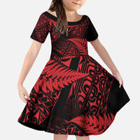 New Zealand Rugby Pacific Personalised Family Matching Off The Shoulder Long Sleeve Dress and Hawaiian Shirt All Red Maori Pasifika Fern Pattern