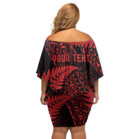 New Zealand Rugby Pacific Personalised Family Matching Off Shoulder Short Dress and Hawaiian Shirt All Red Maori Pasifika Fern Pattern