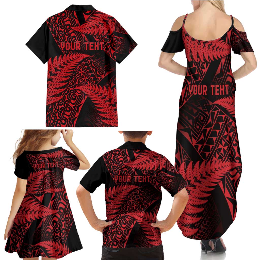 New Zealand Rugby Pacific Personalised Family Matching Summer Maxi Dress and Hawaiian Shirt All Red Maori Pasifika Fern Pattern