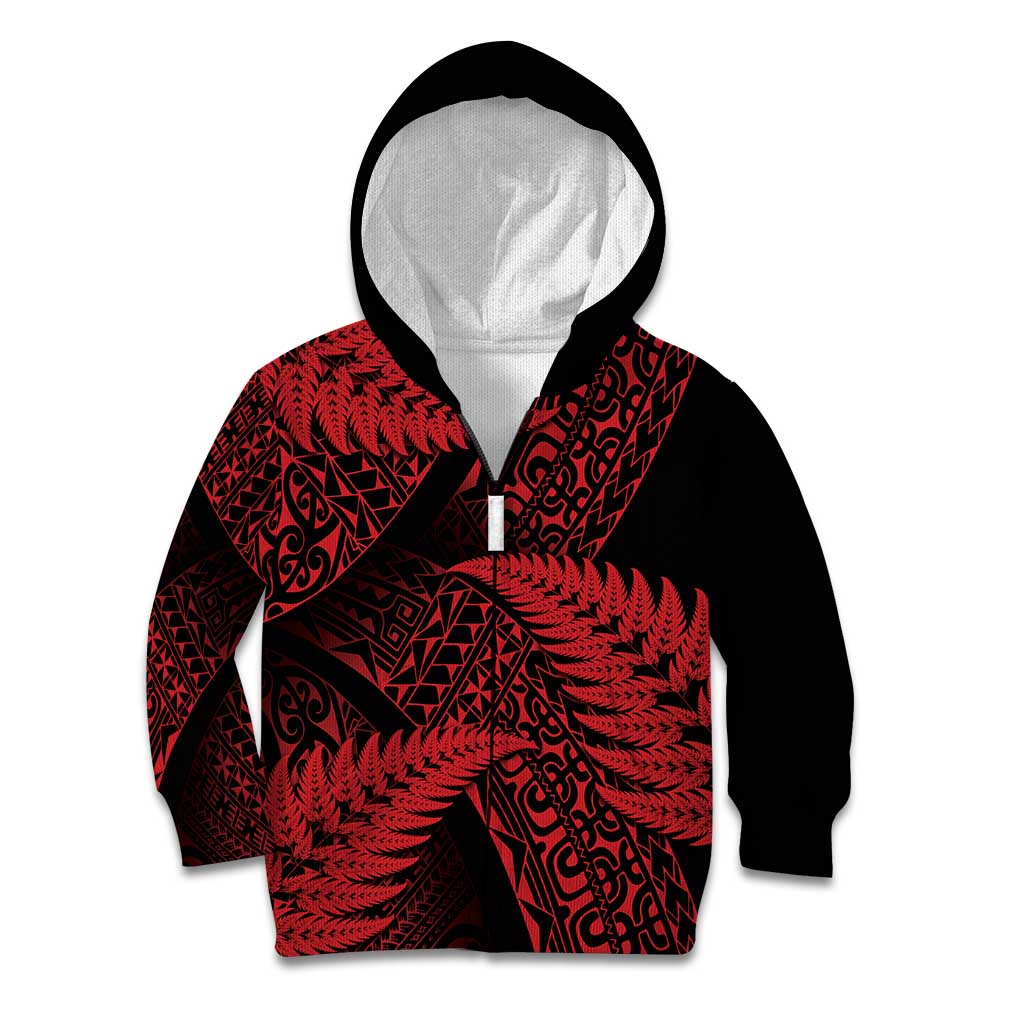 New Zealand Rugby Pacific Personalised Kid Hoodie All Red Maori Pasifika Fern Pattern