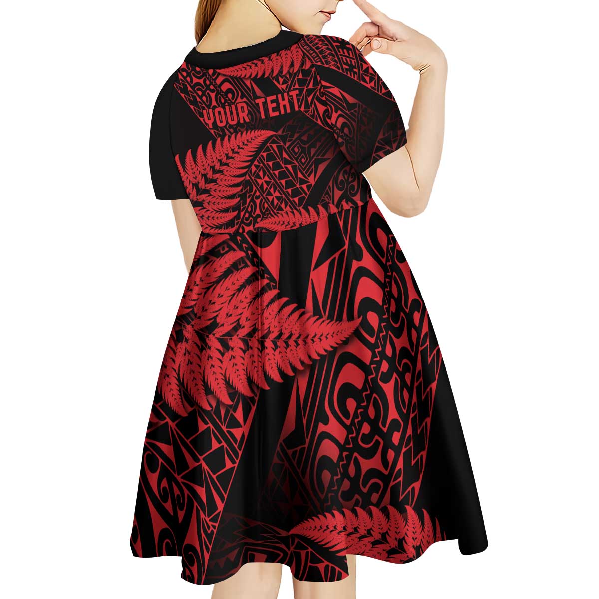 New Zealand Rugby Pacific Personalised Kid Short Sleeve Dress All Red Maori Pasifika Fern Pattern